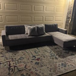 Large Gray Sectional Sofa with Chaise - Converts to Futon
