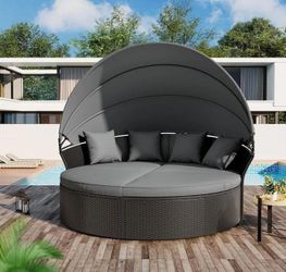 Outdoor Round Rattan Daybed with Canopy patio furniture outdoor patio furniture set 🆕🚎🚛