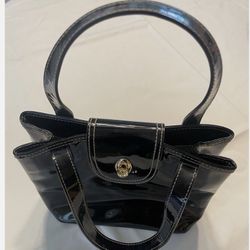 Eric Javits Squishee Handbag Purse Black Patent Leather Tote