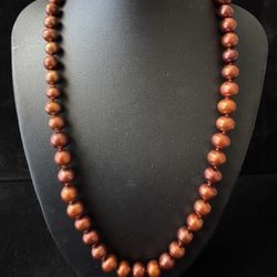 Sterling Silver Brown Dyed Pearl Necklace ~18"