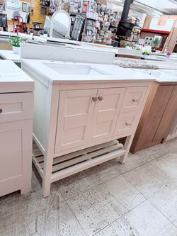 White bathroom vanity 36in