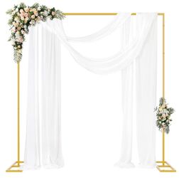 (8888-40) Putros Heavy Duty Backdrop Stand 8ft x 8ft Gold Pipe and Drape Kit Adjustable Metal Backdrop Sand for Wedding Photobooth Exhibition Decorati
