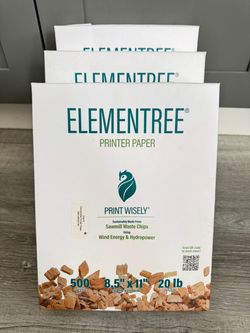 Elementree Sustainable Printer Paper, 8.5" × 11", 20 lb., White, 1 Ream (500 Sheets)