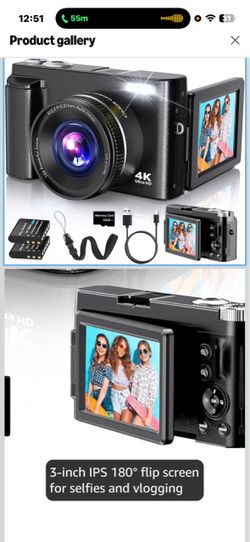 4K Digital Camera for Photography Autofocus, 2026 Latest 48MP Vlogging Camera for YouTube with SD Card, 2 Batteries, 3" 180°Flip Screen Compact Travel