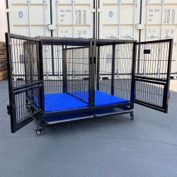 New in Box $190 Folding Heavy-Duty Dog Crate 41”x31”x34” Dual-Door Stackable Cage Kennel, Divider, Plastic Tray