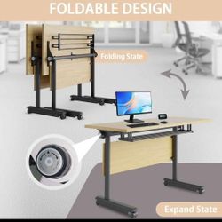 Conference Table, Office Conference Room Tables Modern Large Folding Flip-Top Mobile Table on Wheels for Corporations,seminar Rooms Space-Saving