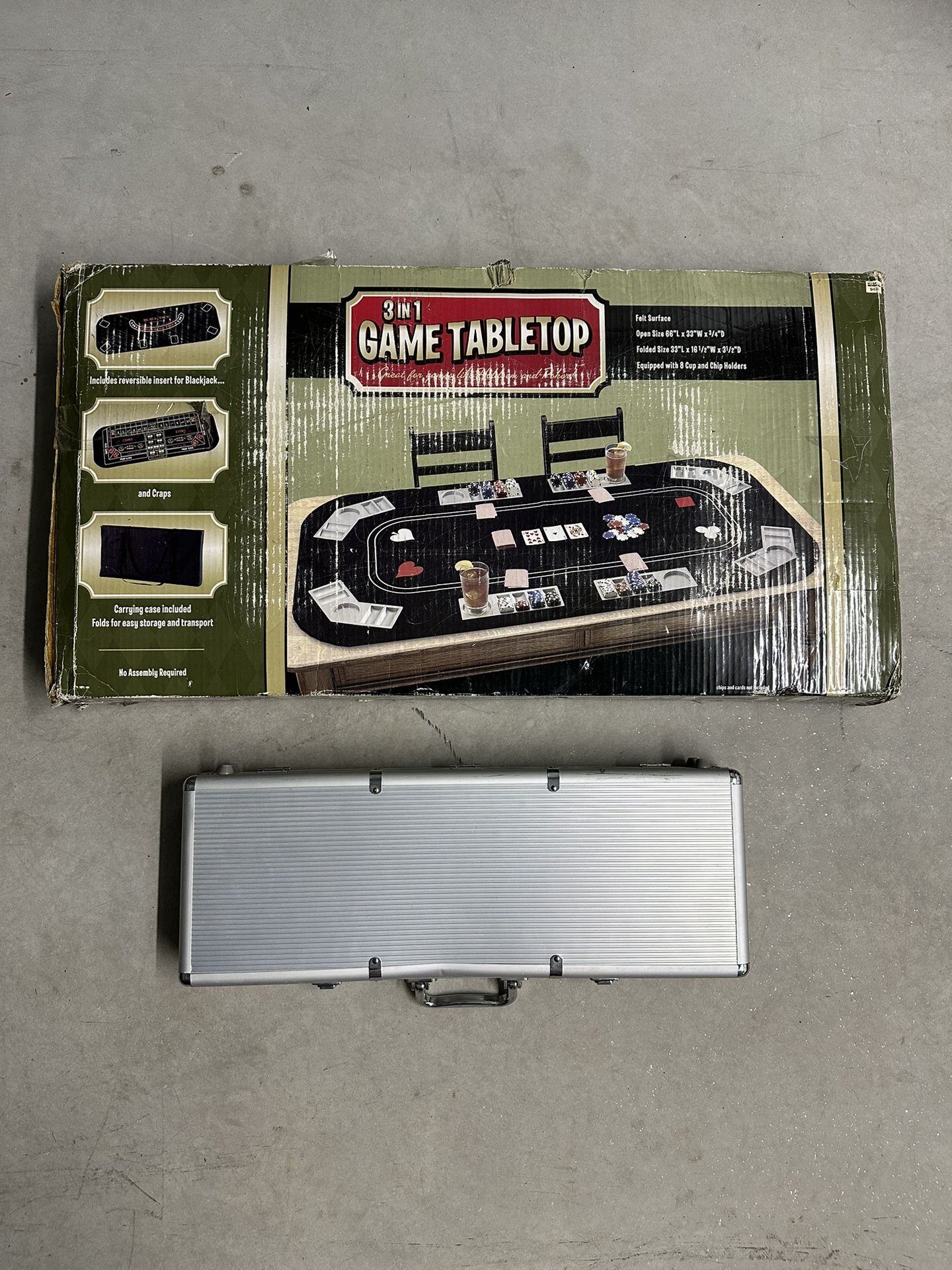 3 In 1 Game Tabletop Blackjack Craps Poker Chips Briefcase