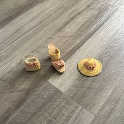 Yellow Doll Hat, Shoes, and Bag Set - Straw & Plastic Miniature Accessories