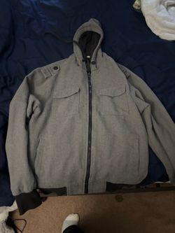 Grey wool military style bomber jacket