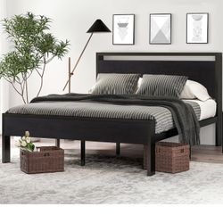 14 Inch Full Size Metal Platform Bed Frame with Wooden Headboard and Footboard, Mattress Foundation, No Box Spring Needed, Large Under Bed 
