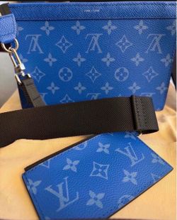 Authentic LOUIS VUITTON Gaston Wearable Wallet Blue Monogram Canvas Shoulder