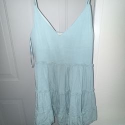 Women Ruffled /turquoise Light Blue Sleeveless Women's mini dress