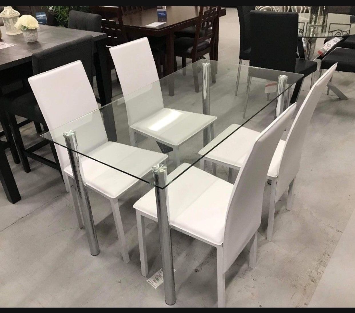 Ongoing Discount Campaign🤩 Top glass Rectangular Dining Table And White Chairs💥 Brand New ✅ Delivery Available 🚛