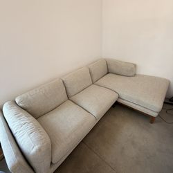 Castlery Owen Chaise Sectional Sofa, Walnut Right Facing - Walnut Stain - Pearl Beige