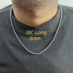 Stainless Steel 3mm Ball Chain Necklace Lobster Clasp 20"Long Chain Necklace For Men Women  - CHN