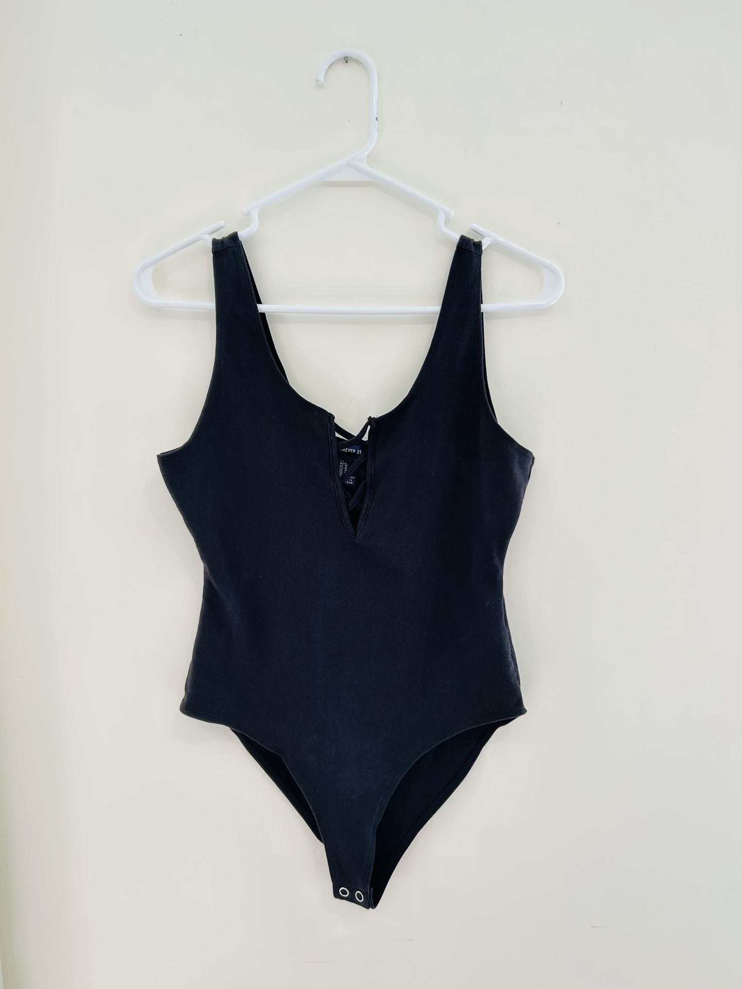 Forever 21 Black Tank Top Bodysuit Laced V-Neck Criss Cross Sz M Cotton/Spandex. Great condition!