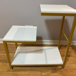 G-Shaped End Table for Living Room, Bedroom, Sofa Table Corner Tables, Nightstand, Balcony Flower Stand, Side Table White YD