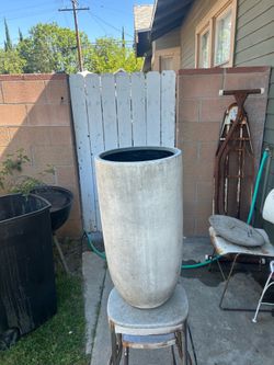 Winning Combination; Vintage 70s Fiberglass w/Cement Overlay Drum Planter: