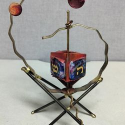 Judaica Gary Rosenthal Copper Brass Glass Spinning Dreidal Art Sculpture