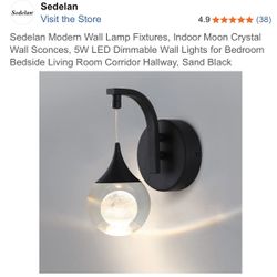 Modern Wall Lamp Fixtures, Indoor Moon Crystal Wall Sconce, 5W LED Dimmable Wall Light Black New