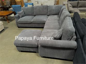 Dark Grey Sectional Sofa And Ottoman, Sectionals, Sofa, Couch, Grey Couch, Grey Sofa, L-Shaped Sofa, Plush Sectional Couch,Living Room Sofa
