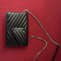 YSL Monogram Small Wallet on Chain in Grained Leather