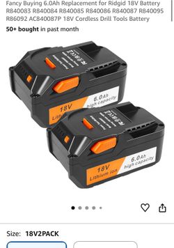 Replacement for Ridgid 18V m6.0Ah Lithium-ion Battery 2-Pack