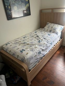 Twin Bed Frame Light Wood Finish