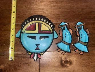 Vintage MCM SIMS California Ceramics First Nations 4" Hopi Kachina Face Trinket Dish 2 Small Bowl Or Ashtrays