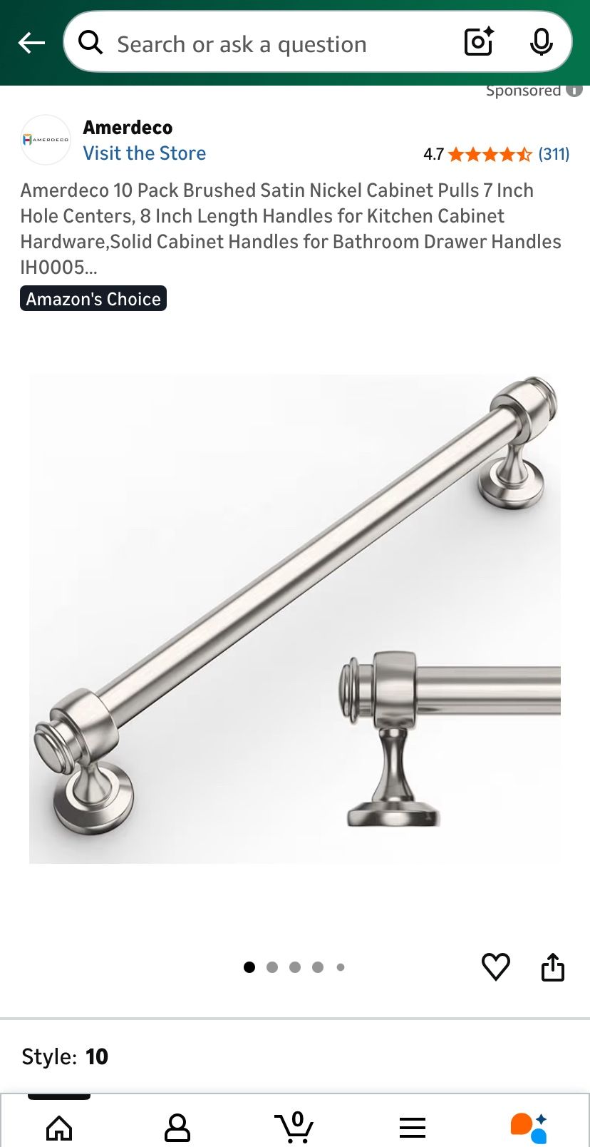 Brushed Nickels 8" Cabinet Handles 