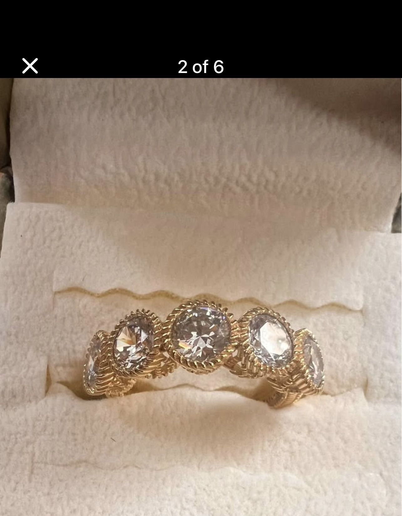 Judith Ripka Sterling Silver Yellow Gold Plated Band Ring Size 6. With Box