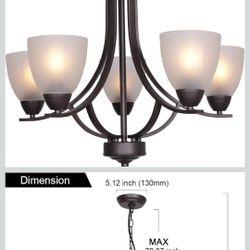 VINLUZ 5 Light Shaded Contemporary Chandeliers with Alabaster Glass Oil Rubbed Bronze Modern Light Fixtures Ceiling Hanging Rustic Pendant Lighting fo