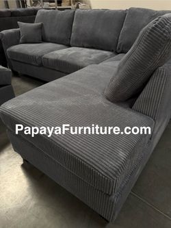 New Dark Grey Sectional Couch Sofa STORAGE OTTOMAN plush Fabric Seccional Big Furniture Warehouse Discount Sale