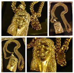 14K Gold Plated Miami Cuban With Swarovski Crystal Jesus Pendant