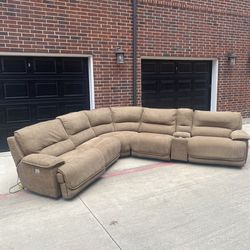 6 Pc 4 Way Power Reclining Sectional With Center Console Beige Delivery Available 