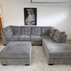 Gray 5-Seater Modular Sectional Sofa with Ottoman