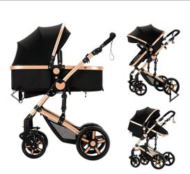 Magic zc  2 in 1 baby stroller black and gold luxury design.