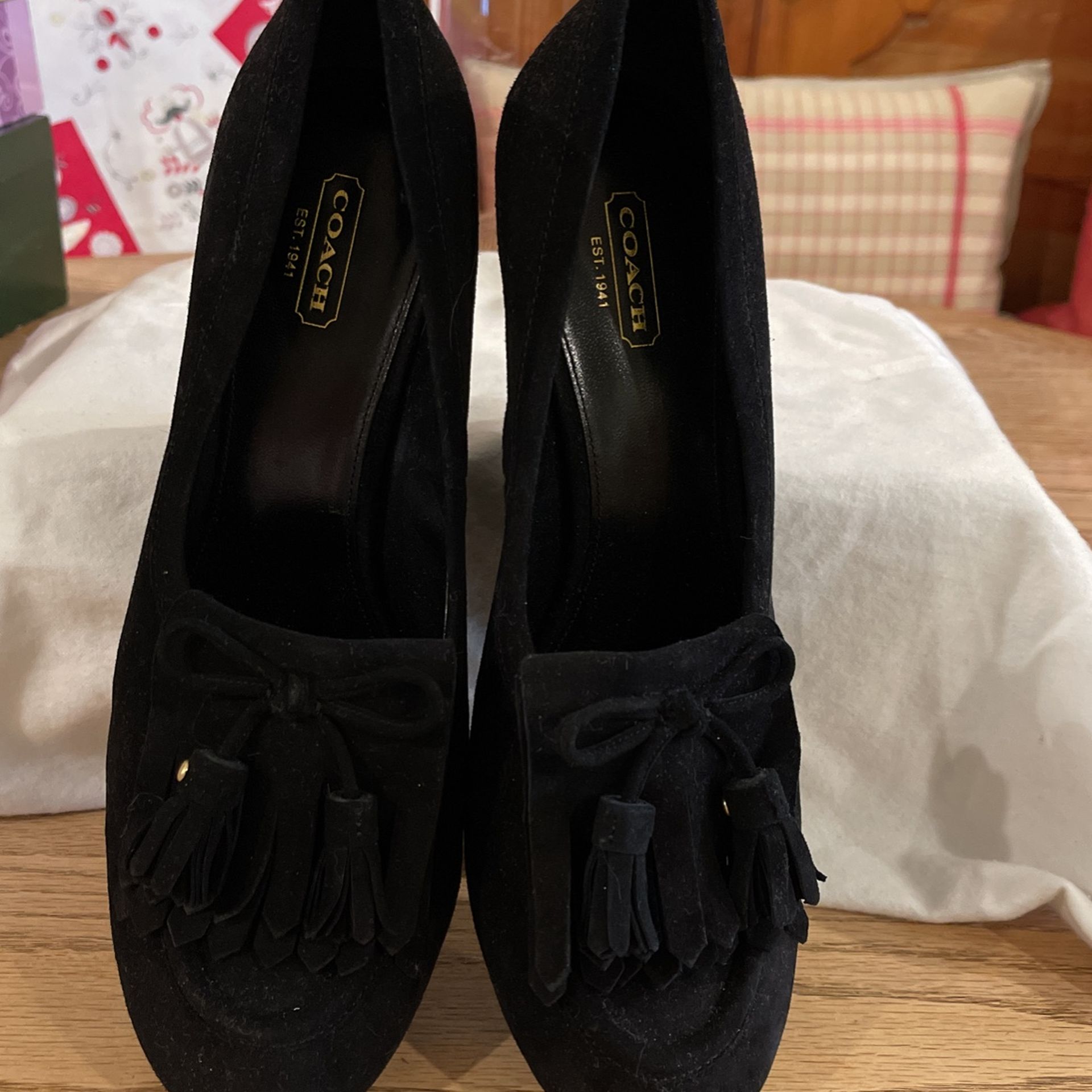 Coach Black Suede Wedge Size 10B