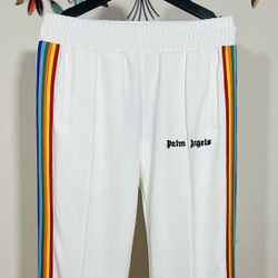 PALM ANGELS RAINBOW TRACK PANTS IN OFF WHITE 
