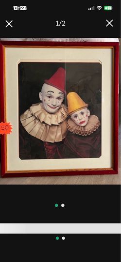 FATHER/SON CLOWNS FRAMED AND MATTED PICTURE - GREAT CONDITION