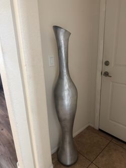 Tall Silver Floor Vase