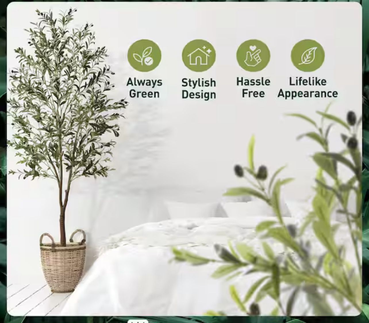 Fencer Wire 7 ft. Green Artificial Olive Tree, Faux Plant in Pot for Indoor...