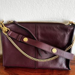 AllSaints Crossbody Bag Eve Leather Burgundy  Gold Chain 