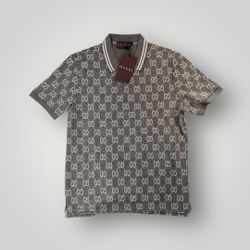 Gucci Grey & White Monogram Polo shirt