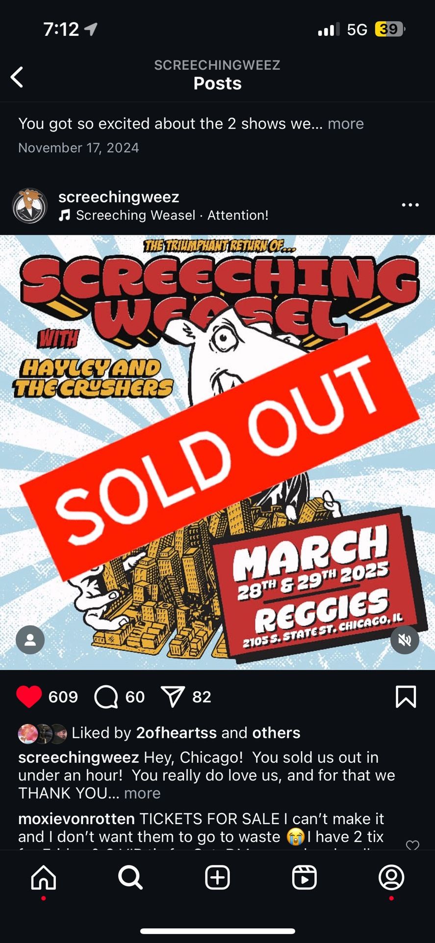 Screeching Weasel Tickets SOLD OUT GA & VIP 3/28-3/29