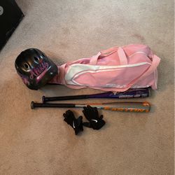 Easton Baseball Bag with 2 EASTON bats, NIKE gloves, Batter Helmet 