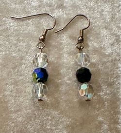 Crystal iridescent   bead drop earrings with copper wires