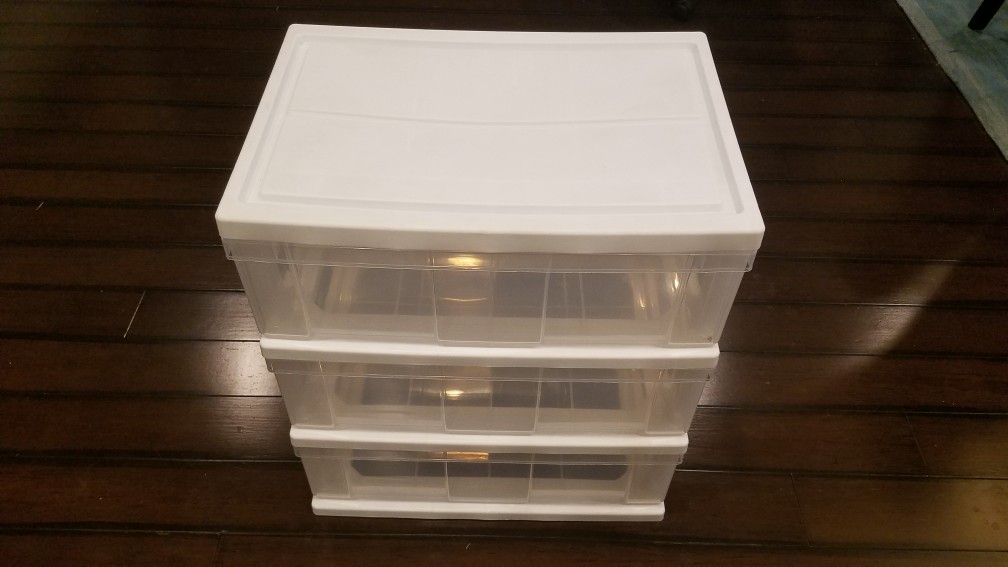 3 drawer white and clear plastic organizer