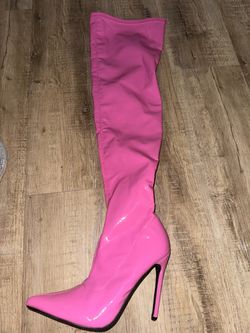 Hot pink latex boots