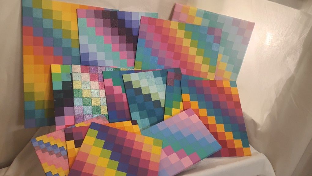 Hand-Painted Squares – Acrylic on Canvas (Set of 14)
